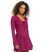 Bar Iii Women's Crochet Plunge-Neck Cover-Up Dress, Created for Macy's