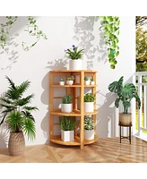 Gouun 4-Tier Corner Shelf with Rubber Wood Frame and Anti-Toppling Kit