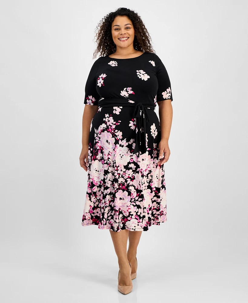 Kasper Plus Printed Tie-Waist Midi Dress