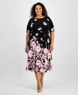 Kasper Plus Printed Tie-Waist Midi Dress