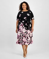 Kasper Plus Printed Tie-Waist Midi Dress