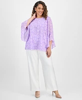 Kasper Plus Printed Bell-Sleeve Blouse