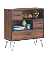 Gouun 3-Tier Wood Storage Cabinet with Drawers and 4 Metal Legs