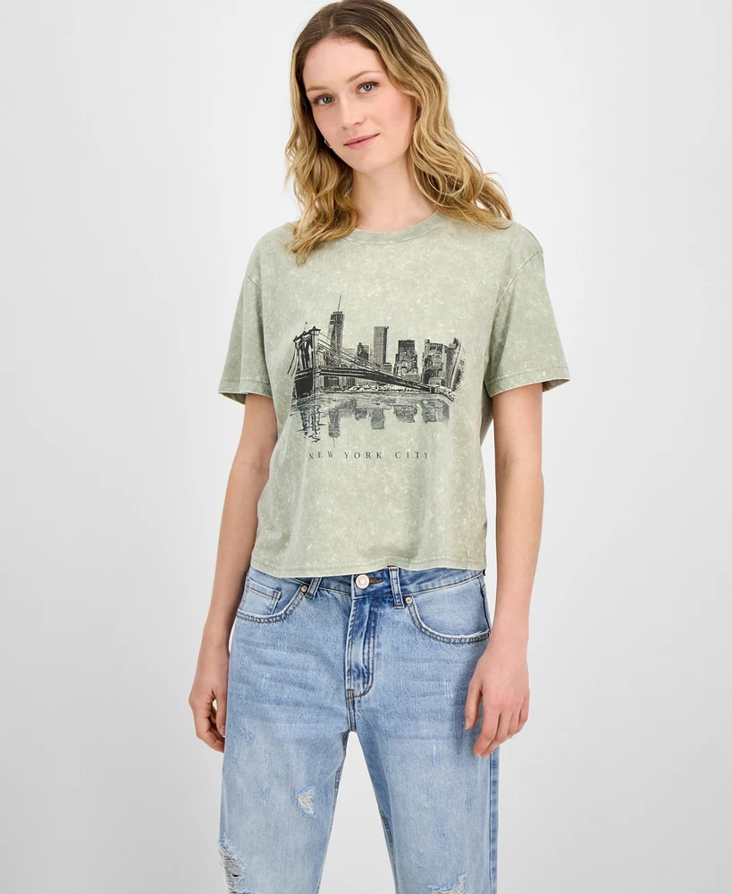 Rebellious One Juniors' New York City Mineral Wash T-Shirt