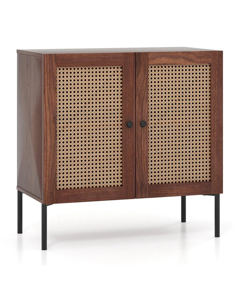 Gouun Kitchen Sideboard with 2 Rattan Doors and Adjustable Shelf