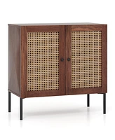 Gouun Kitchen Sideboard with 2 Rattan Doors and Adjustable Shelf