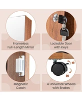 Gouun 64 Inches Lockable Jewelry Cabinet Armoire with Built-in Makeup Mirror