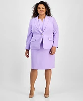 Kasper Plus Stretch Crepe One-Button Blazer