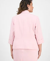 Kasper Plus 3/4-Sleeve Open-Front Blazer