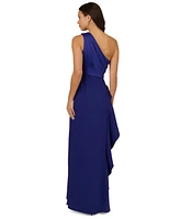 Adrianna Papell One-Shoulder Satin-Trim Draped Gown