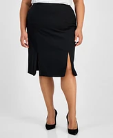 Kasper Plus Double Slit Pencil Skirt