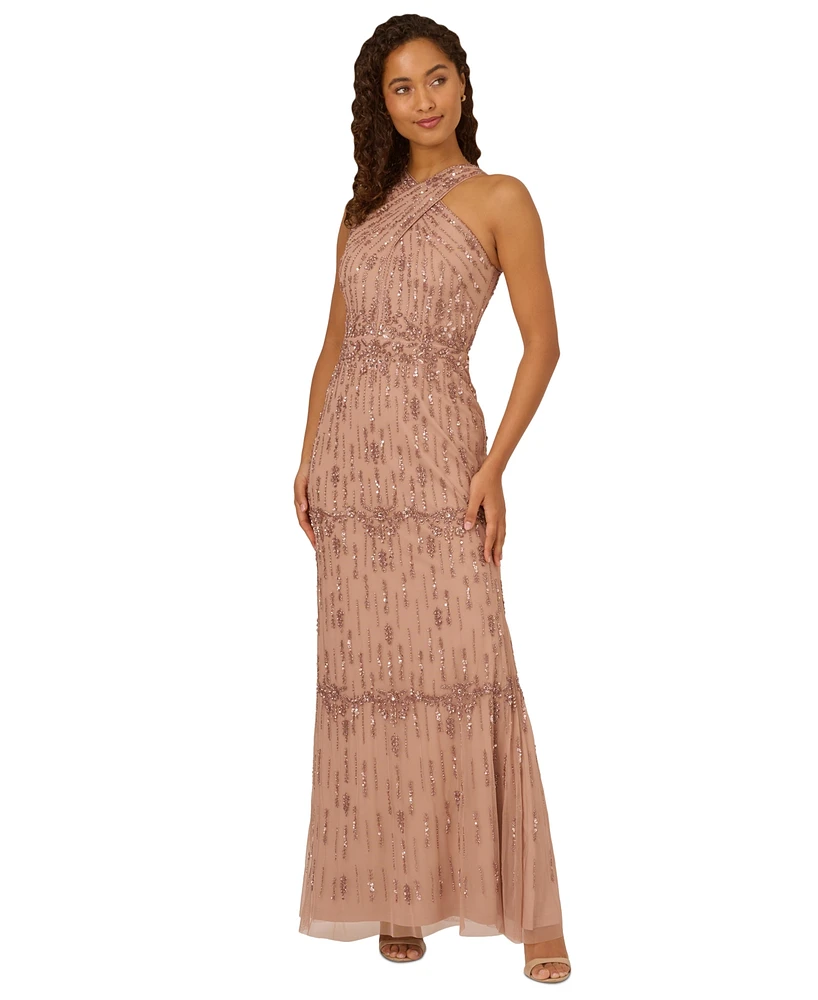 Adrianna Papell Women's Beaded Mesh Mermaid Gown