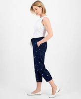 Style & Co Petite Floral-Embroidered Drawstring Pants, Exclusively at Macy's