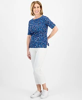 Style & Co Petite Wildflower Elbow-Sleeve Tee, Exclusively at Macy's