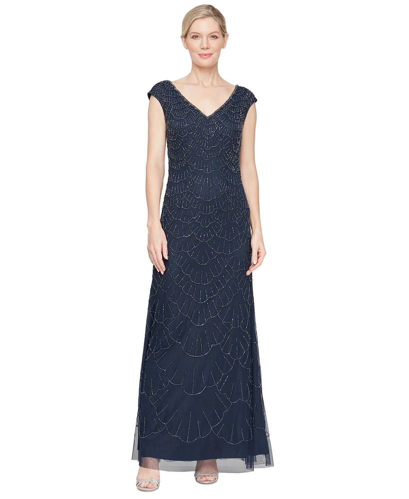 Alex Evenings Women's V-Neck Beaded Sleeveless Gown