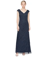 Alex Evenings Women's V-Neck Beaded Sleeveless Gown