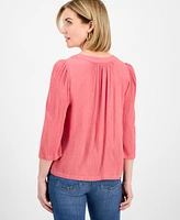 Style & Co Petite Split-Neck Tassel-Tie Top, Exclusively at Macy's