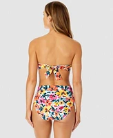 Anne Cole Womens Printed Bandeau Bikini Top High Waist Shirred Bottoms