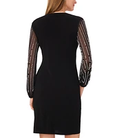 Msk Women's Surplice-Neck Beaded-Long-SLeeve Shift Dress