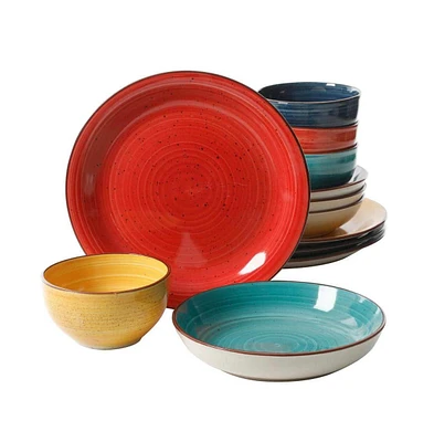 Slickblue Stoneware 12-Piece Dinnerware Set Service for 4 with Plates and Bowls