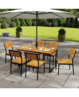 Gymax Dining Chair Set of 4 Modern Patio Chairs/Acacia Wood Backrest Slanted Seat