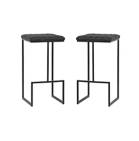 LeisureMod Quincy Leather Bar Stools With Metal Frame Set of 2