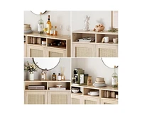 gaomon Sideboard Buffet Storage Cabinet, Rattan Kitchen Cabinet with 2 Doors/Shelf