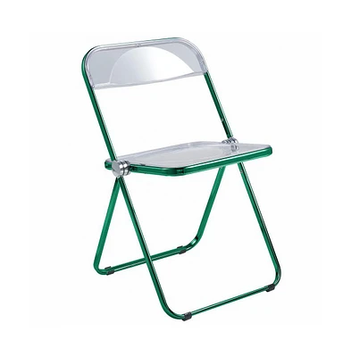 LeisureMod Lawrence Acrylic Folding Chair With Green Metal Frame