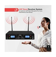 Pyle Uhf Wireless Microphone System Kit with (2) Body-Pack Transmitters, Headset & Lavalier Mics, Rack Mountable