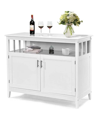 Slickblue Wood 2-Door Dining Buffet Sideboard Cabinet with Open Storage Shelf