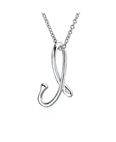 Bling Jewelry Letter A Cursive Alphabet Script Initial Pendant Necklace For Women Sterling Silver 18 Inches