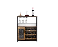 gaomon Wine Bar Cabinet with Detachable Wine Rack, Bar Rack Cabinet with Glass Holder and 1 Drawer, Mesh Door