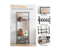 gaomon Coat Rack Shoe Bench with 5 Hooks, Hall Trees Entryway Bench with Storage, Multifunctional Hallway Organizer