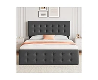 gaomon Queen Size Bed Frame with 4 Storage Drawers and Headboard, Linen Upholstered Platform Bed Frame with Wooden Slats Support, Button Tufted Design