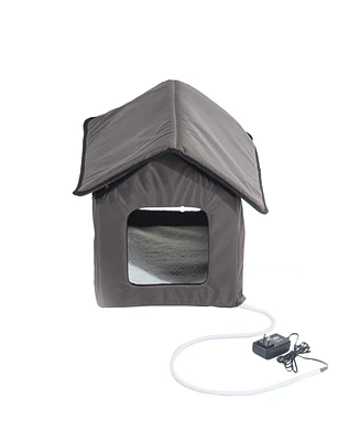 Slickblue Heated Outdoor Cat House with Lamb Wool Padded Cats Bed