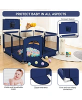 Comomy Baby Playpen Outdoor Indoor Play Yard 7 Panel Safety for Infant Toddler with Basketball Hoop