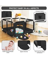 Comomy Baby Playpen Outdoor Indoor Play Yard 7 Panel Safety for Infant Toddler with Basketball Hoop