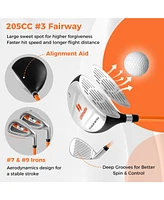 Gymax 28'' Portable Junior Complete Golf Club Set for Kids Age 8+ Set of 5