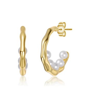 Sterling Silver 14K Gold Plated with Freshwater Pearl C Hoop Earrings