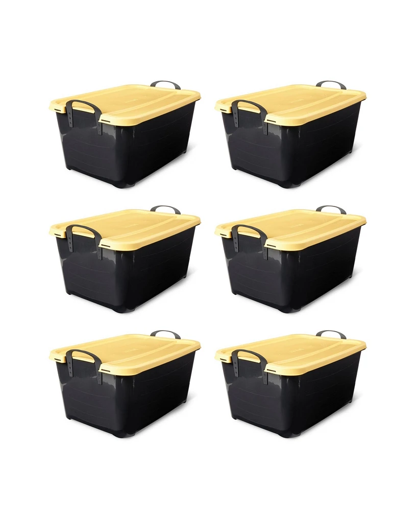 Life Story 55 Quart Plastic Stackable Storage Unit Bin, Black & Yellow (6 Pack)