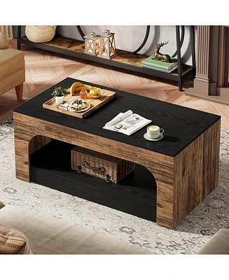 Tribesigns Coffee Table with Storage, 2-Tier Wood Coffee Table Center Table for Living Room, Mid-Century Modern Coffee Table, Rectangle Coffee Table,