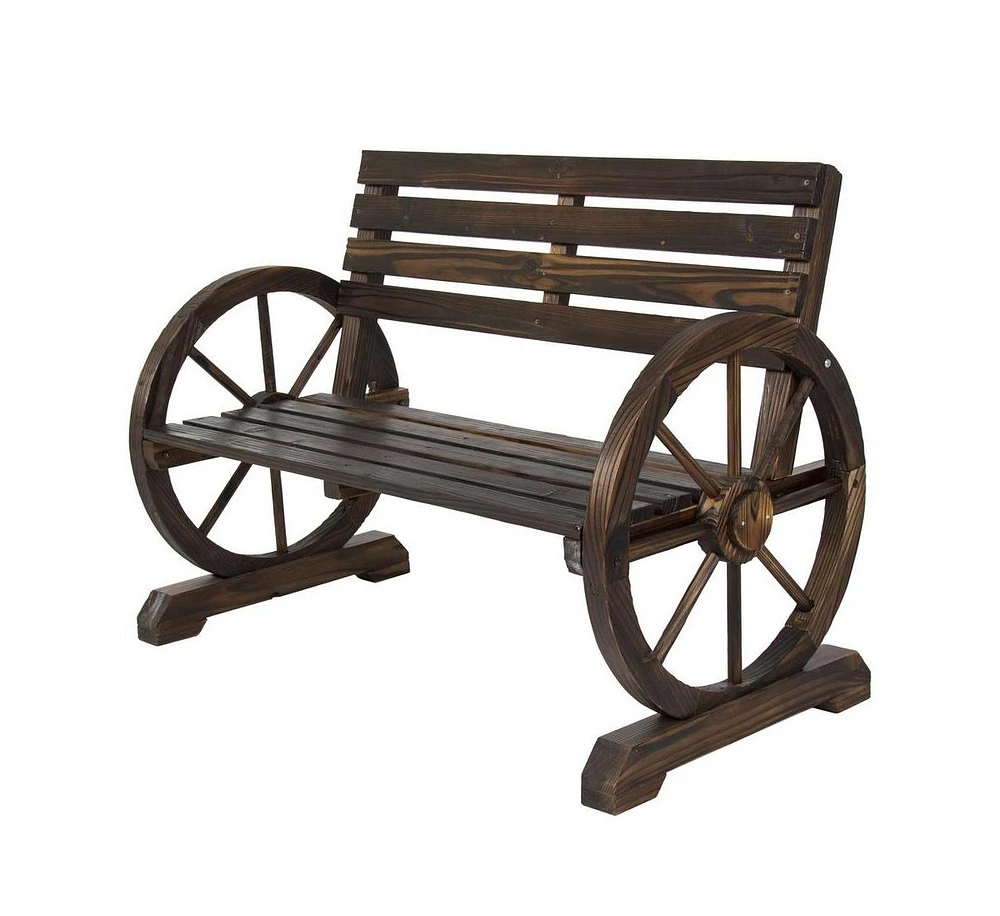 Slickblue 2 Person Farmhouse Wagon Wheel Wooden Bench