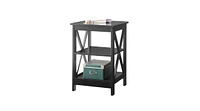 Slickblue Wood X-Design End Table Nightstand with 3 Open Shelves