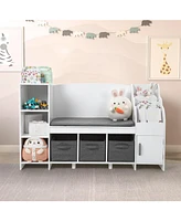 gaomon Kids Bookshelf with Reading Nook, Toddler Bookcase with Seat Cushion and Adjustable Shelf, Storage Bench with Book Rack for Bedroom, Playroom,