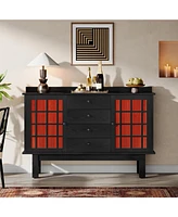 Tribesigns Storage Cabinet, 50" Black Accent Cabinet with 2 Doors and 4 Drawers, Classic Wood Sideboard Buffet Cabinet with Storage, Large Credenza fo