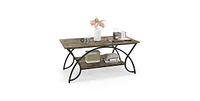 Slickblue Rustic Farmhouse 2 Tier Wood Coffee Table with Curved Metal Legs