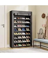 Tribesigns 10-Tier Shoe Storage Organizer with Cover, Black Large Shoe Rack for Closet, Entryway, or Bedroom, 50-Pair Shoe Stand, Non-Woven Shoe Shelf