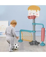 Gymax 3-in-1 Basketball Stand Set w/ Soccer & Roller Adjustable Height