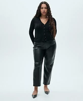 Mango Women's Leather-Effect Straight Trousers