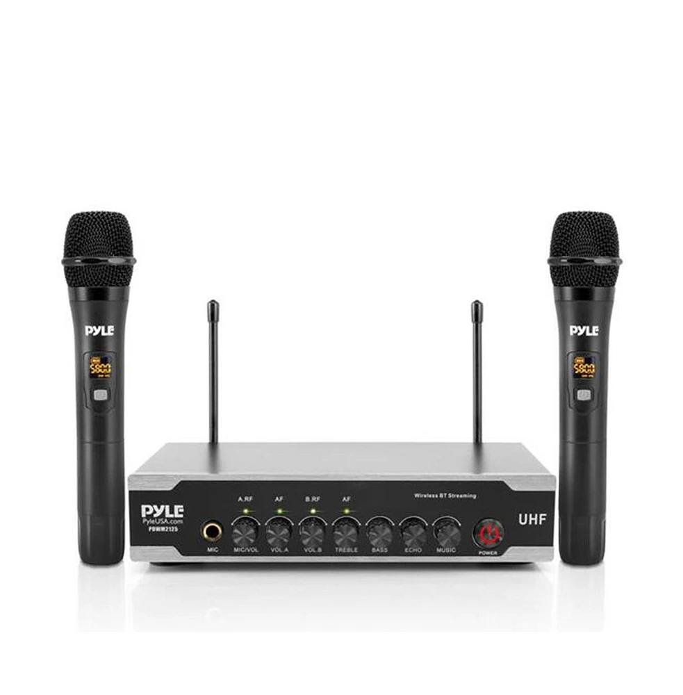 Pyle Bluetooth Wireless Pa Microphone System with (2) Handheld Mics, Desktop Receiver & Usb Charging